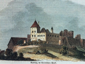 1851, Ansicht der Burg von Westen, Kolorierter Holzstich. Quelle: Leipziger Illustrierte Zeitung